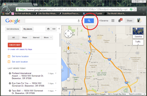 This is a picture of Google maps and how to use the search button.
