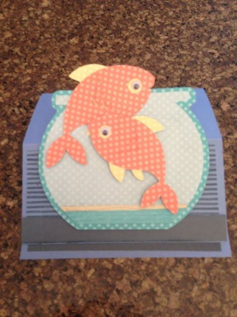 Image of handmade greeting card showing two goldfish in a bowl.