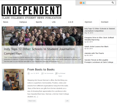 Screenshot of front page of Clark College Independent.