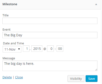 A Screen shot of the Milestone Widget test field for configuring the widget