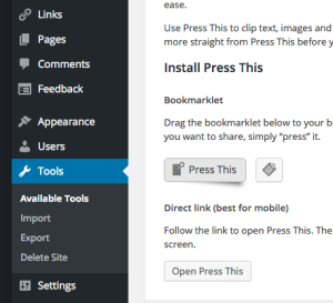 WordPress admin menu: Tools