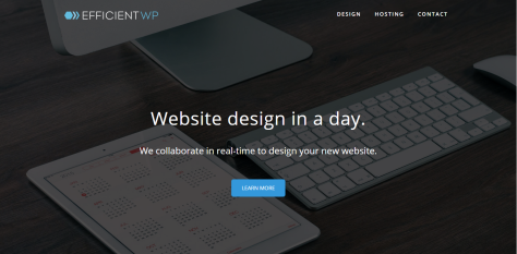 A screenshot of a landing page for efficientwp.com. Website design in a day.